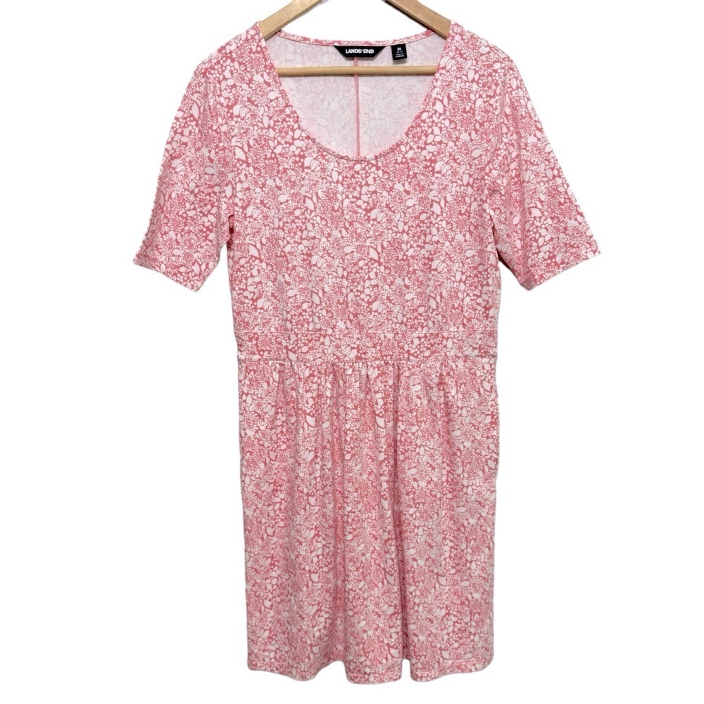 Land's‎ End Pink Floral Scoop Neck Dress Sz M